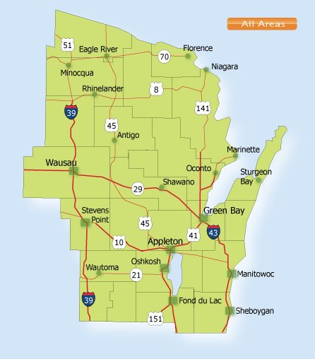 Northeast quadrant map of Wisconsin