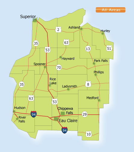 Northwest quadrant map of Wisconsin