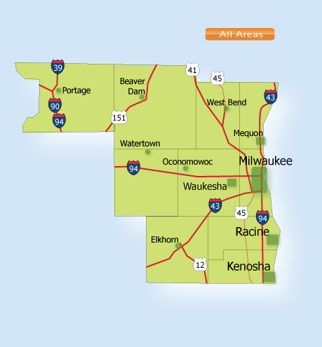 Southeast quadrant map of Wisconsin